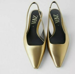 Zara funky gold low heel slingbacks